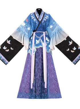 花朝记｜花间灵玑蓝蝶｜晋制汉服半袖晋襦交窬裙绣花蓝色春夏旅游