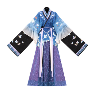 花朝记|花间灵玑蓝蝶|晋制汉服半袖晋襦交窬裙绣花蓝色春夏旅游