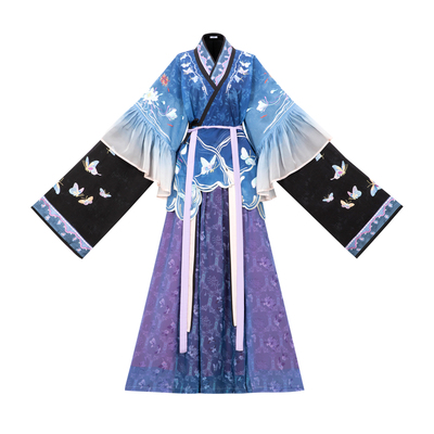花朝记｜花间灵玑蓝蝶｜晋制汉服半袖晋襦交窬裙绣花蓝色春夏旅游