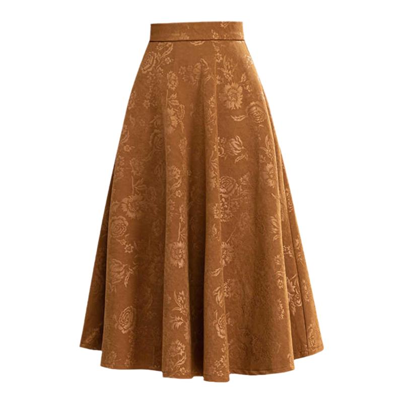 高端提花a字裙半身裙女2025秋冬新款垂感新中式复古百搭大码伞裙