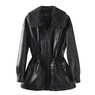 海宁真皮皮衣羽绒服女短款冬装收腰绵羊皮夹克拉贡毛领白鸭绒外套