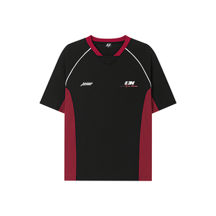 FORNINES夏季凉感速干拼色V领运动短袖T恤男女宽松半袖情侣上衣潮