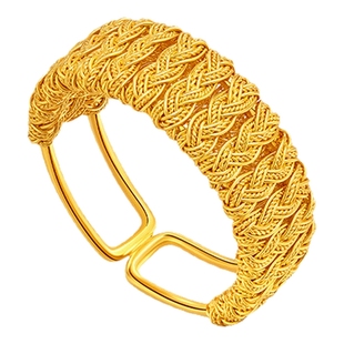 潮宏基花丝浪潮黄金戒指足金戒圈指环手饰花丝非遗国潮礼物 卟