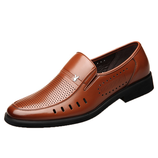 夏季新款男士凉鞋真皮休闲镂空凉皮鞋透气洞洞鞋夏天中老年爸爸鞋