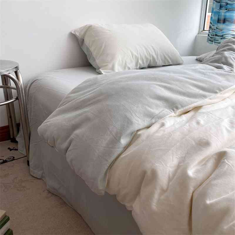 简简单单白色双拼全棉针织棉四件套 超软裸睡天竺棉被套床单床笠