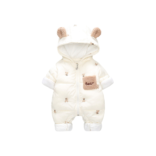新生婴儿冬装加绒加厚连体衣男女宝宝满月冬季可爱超萌羽绒棉衣服
