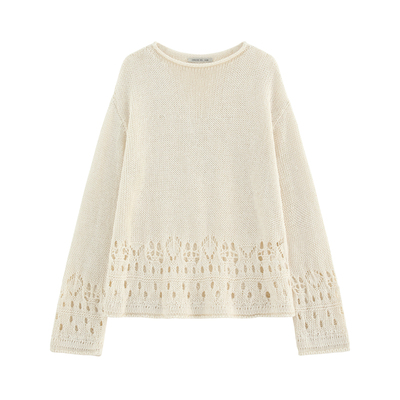 复古镂空显瘦圆领长袖毛衣