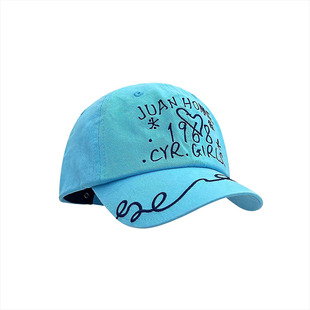 韩系字母刺绣蓝色棒球帽男女通用秋冬季弯檐显脸小休闲潮牌鸭舌帽