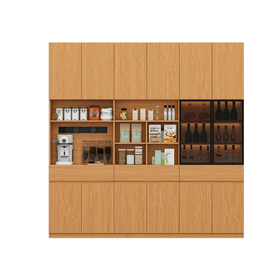 全实木定制餐边柜橡木客厅家用收纳储物橱柜靠墙一体高柜玻璃碗柜