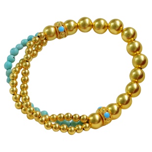 盛尊天然绿松石金包银手链古法圆珠diy轻奢显白复古混搭金店同款