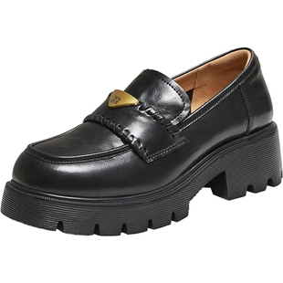 TATA他她女鞋预言家2025秋时尚百搭单鞋乐福鞋黑色小皮鞋FUV01CA5