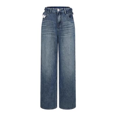 ARTEPURA蓝色牛仔花边直筒裤女