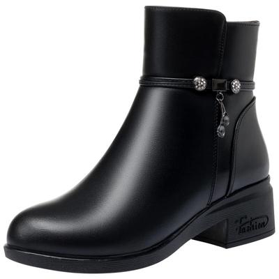 真皮棉鞋女冬季妈妈加绒中年短靴