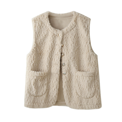 小香风羊羔毛马甲皮草外套女冬季加绒皮毛一体叠穿背心马夹超好看