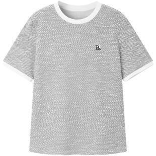 太平鸟 小香风T恤女短袖2025夏款洋气宽松圆领撞色针织衫上衣