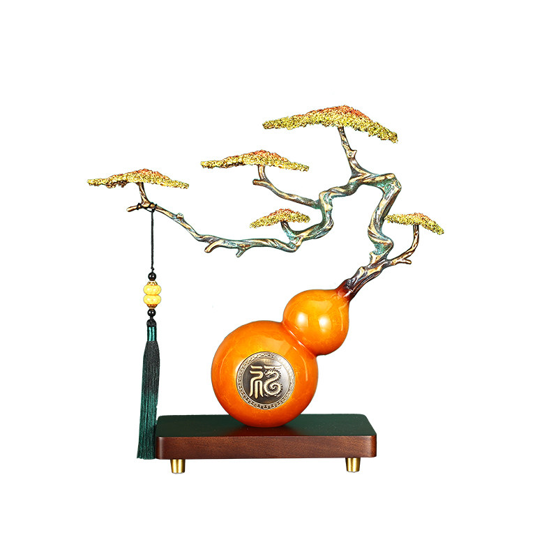 黄铜葫芦迎客松装饰摆件开业乔迁