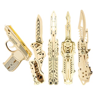 木质拼装模型刀手工蝴蝶折叠爪刀木制立体榫卯积木男生玩具刀木头