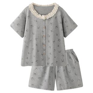 『月蚀蝶络』甜美2026新款纯棉睡衣女款夏薄短袖套装高级感家居服