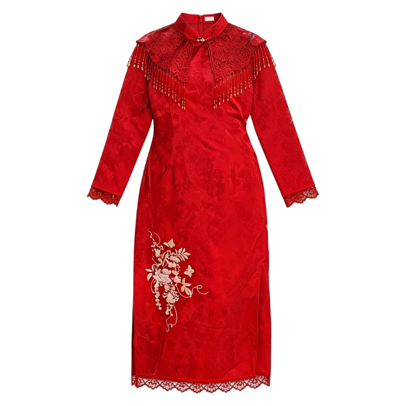 敬酒服大码胖mm显瘦新娘200斤新中式红色婚宴结婚回门服旗袍女秋