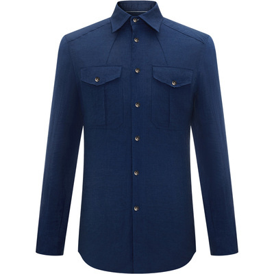 一手长翻领工字扣衬衫牛仔外套