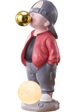 创意吹泡泡男孩夜灯存钱罐摆件