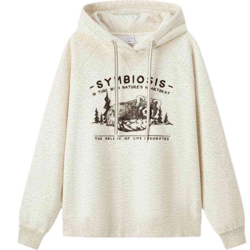 森马中国国家地理系列卫衣女冬季图案插肩袖加绒连帽宽松休闲上衣