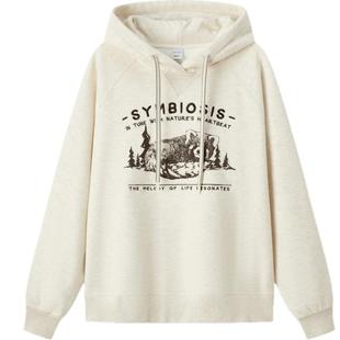 森马中国国家地理系列卫衣女冬季图案插肩袖加绒连帽宽松休闲上衣