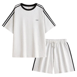 悦内睡衣女款夏季夏天纯棉短袖短裤家居服休闲运动可外穿出门大码