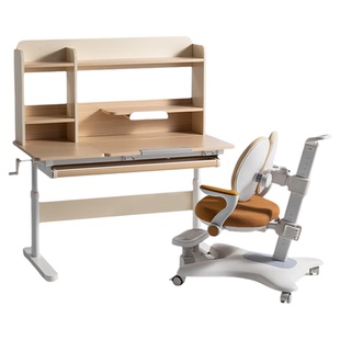 得力儿童学习桌家用写字桌书桌桌椅实木套装小学生可升降课桌实木