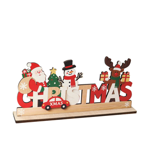 圣诞节装饰品木质圣诞树摆件圣诞老人雪人圣诞树雪橇木质小摆件