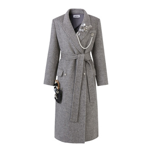 【年货狂欢季】4MILE BY KSMILE 秋冬英伦风金属花羊驼毛西装大衣