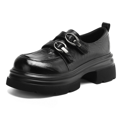 达芙妮厚底乐福鞋女粗跟增高单鞋