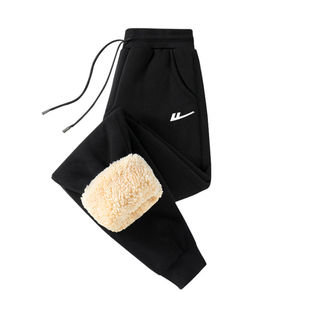 回力450克重磅羊羔绒加绒加厚款男士束脚长裤冬季防寒保暖休闲裤