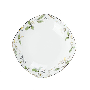 热卖唐山骨质瓷7英寸深盘水果盘香榭丽舍7寸方汤盘骨瓷中式方盘子