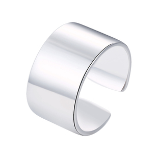 金属风宽版时尚个性S925纯银光面戒指开口可调节指环中指食指戒指