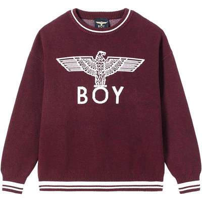 【赤色校园】BOYLONDON冬情侣撞色学院风枣红色针织套头衫N60020