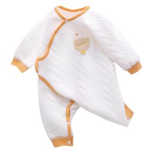 新生婴儿衣服纯棉a类夹棉保暖0到3个月2初生宝宝月子和尚连体睡衣