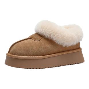 千百度雪地靴女2024冬季新款加绒保暖圆头小个子棉鞋百搭厚底户外