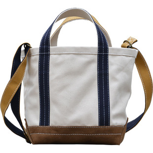 重磅厚硬帆布托特tote包 黄蓝棕白4拼色日系斜挎手提装书电脑通勤