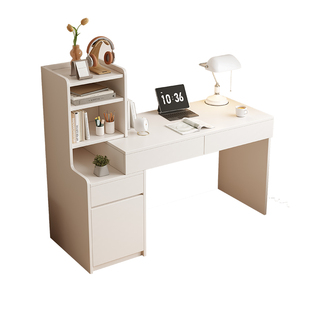 实木书桌书架一体桌学生家用伸缩学习桌带书柜电脑桌小户型梳妆台