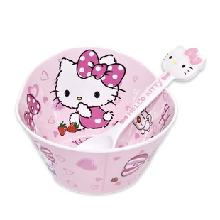 可爱kt猫碗盘套装餐具勺调羹儿童饭碗密胺仿陶瓷学生食堂碗宿舍用