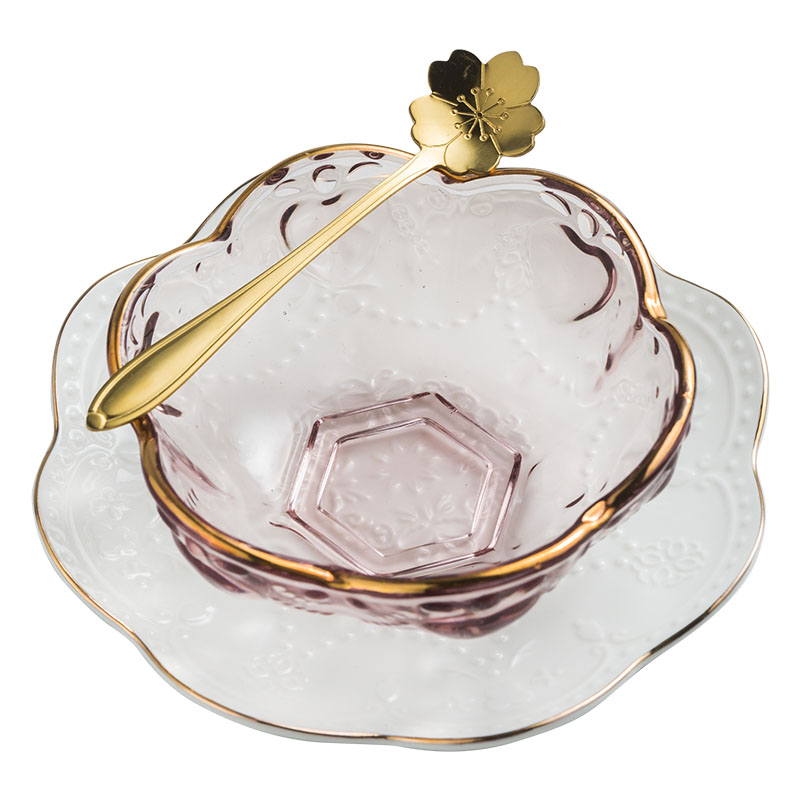 创意日式樱花透明玻璃碗燕窝碗糖水银耳汤碗盅雪糕沙拉碗甜品碗