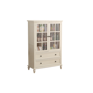 美式实木酒柜复古收纳柜客厅玻璃展示柜餐边柜靠墙一体储物柜