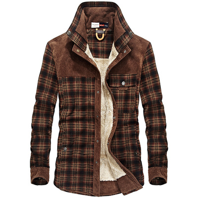 重磅加绒加厚拼接冬季保暧衬衫