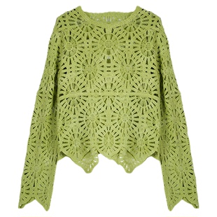 利达 NEW DADADA【风止柔阳】绿色镂空针织衫女长袖圆领套头上衣