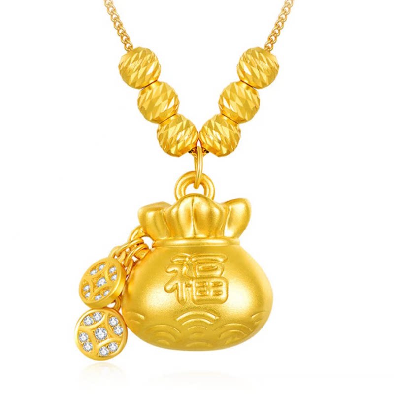 古法镀金福袋转运铜锁骨链女款