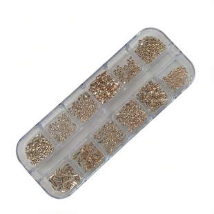 美甲饰品迷你12格平底倒边锆富家千金香槟色拼接填缝钻饰指甲配饰