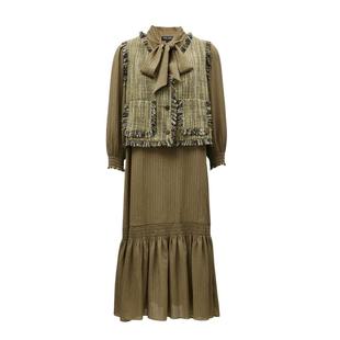 tq区绫致Vero Moda连衣裙女25春夏编织毛边马甲系带V领真两件套装