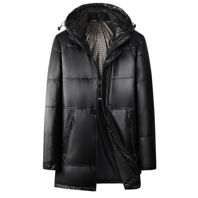 海宁羊皮真皮羽绒大衣中长款