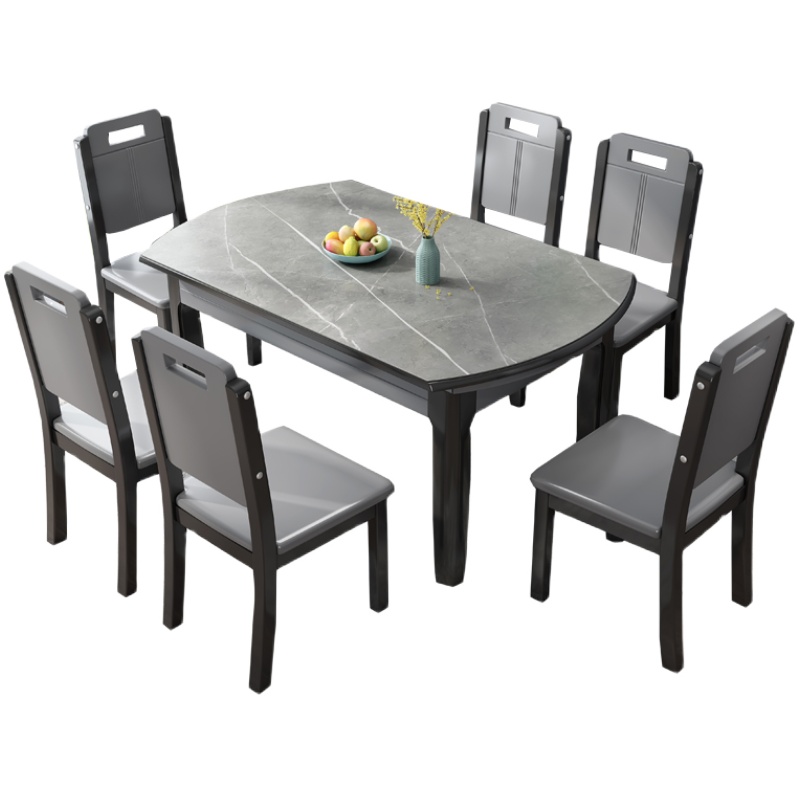 岩板餐桌家用小户型吃饭桌现代简约可伸缩实木餐桌椅组合可变圆桌